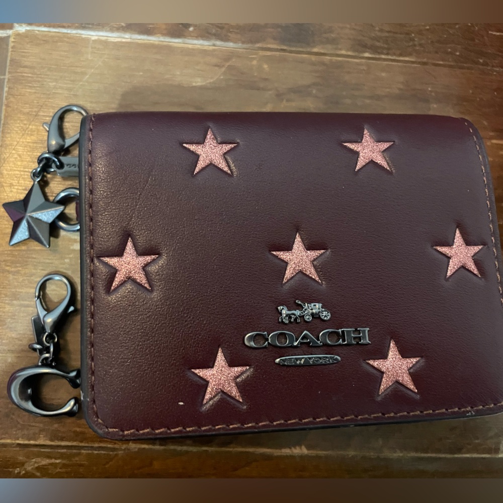 Coach Burgundy Wallet with Pink Star Accents